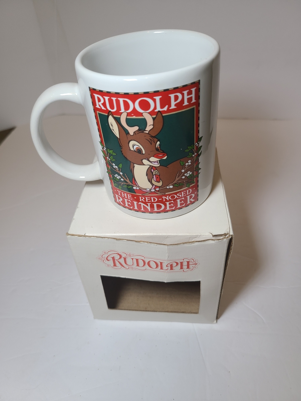 Source Unknown Rudolph Red and Green Holiday Mug